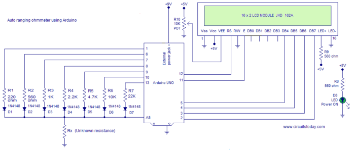 OhmMeter Circuit Using Arduino – Measure Resistance in LCD